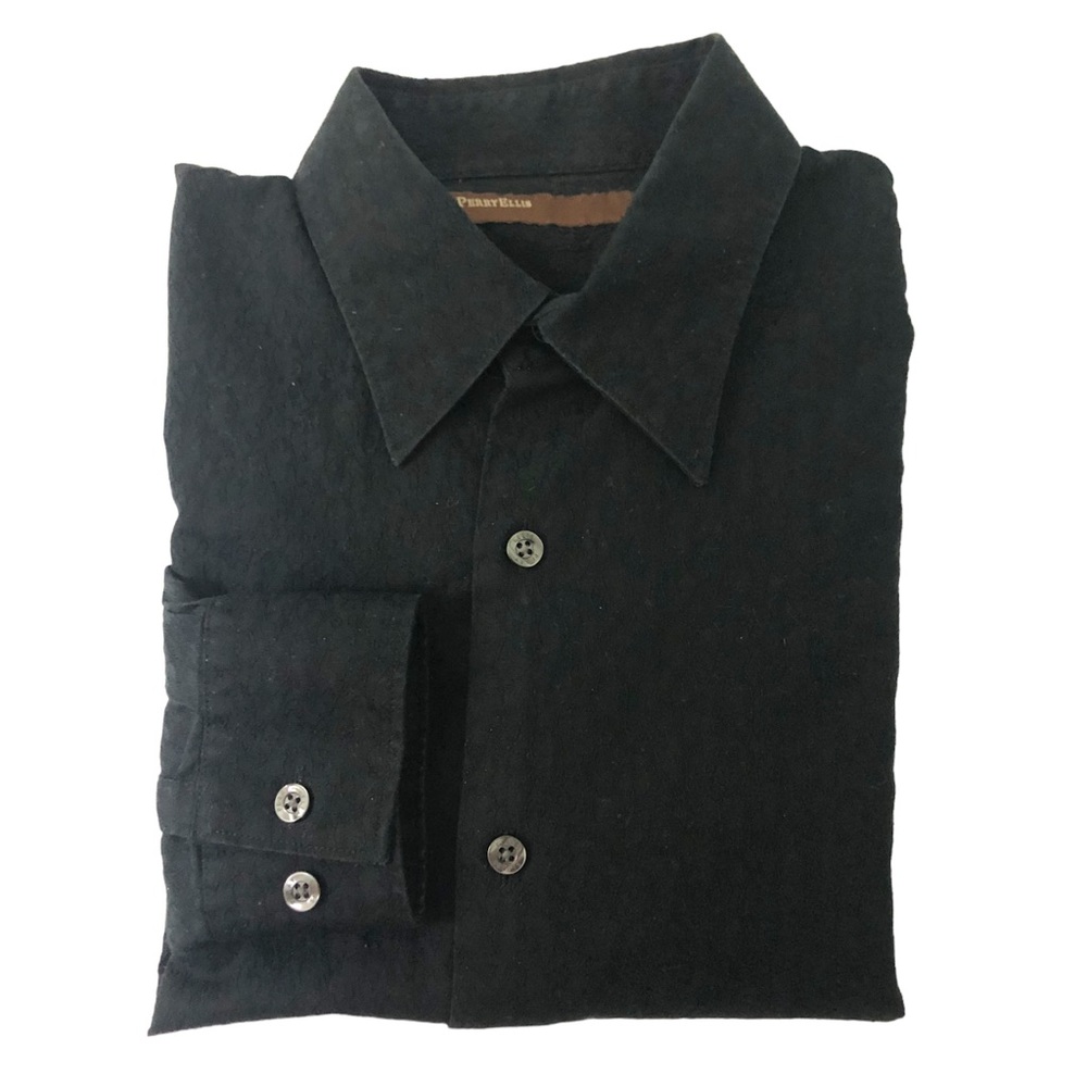 Perry Ellis Cotton Buttoned Down Black Dress Shirt